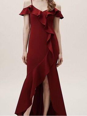 BHLDN Anthropologie Burgundy Lafayette Ruffle Maxi Gown Sz 18